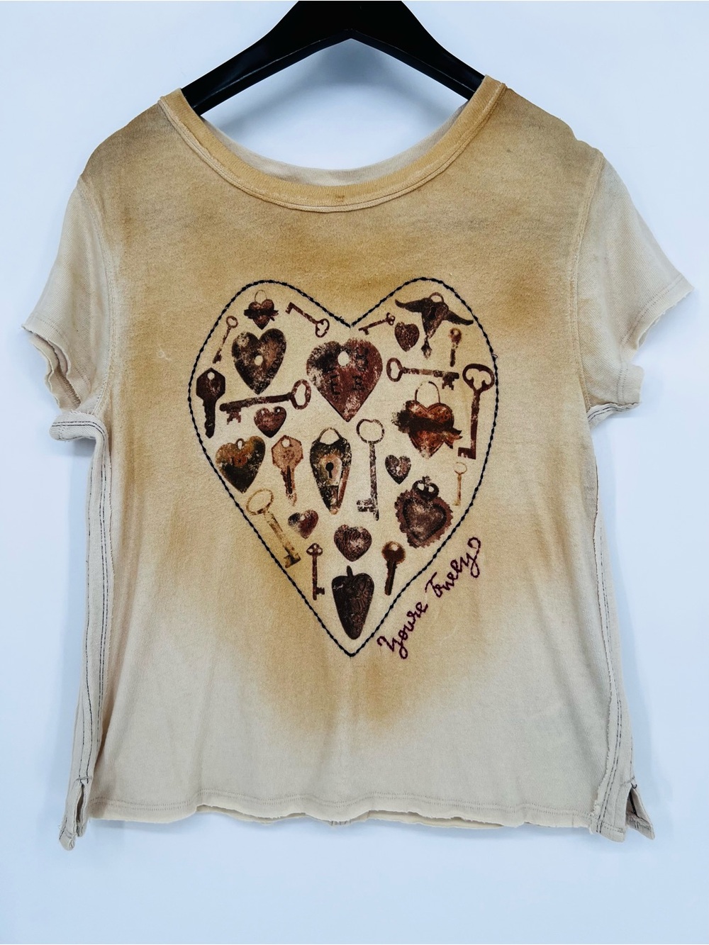 Free People We The Free Yours Truly Heart Key Graphic Tee Summer Sand OB2437529